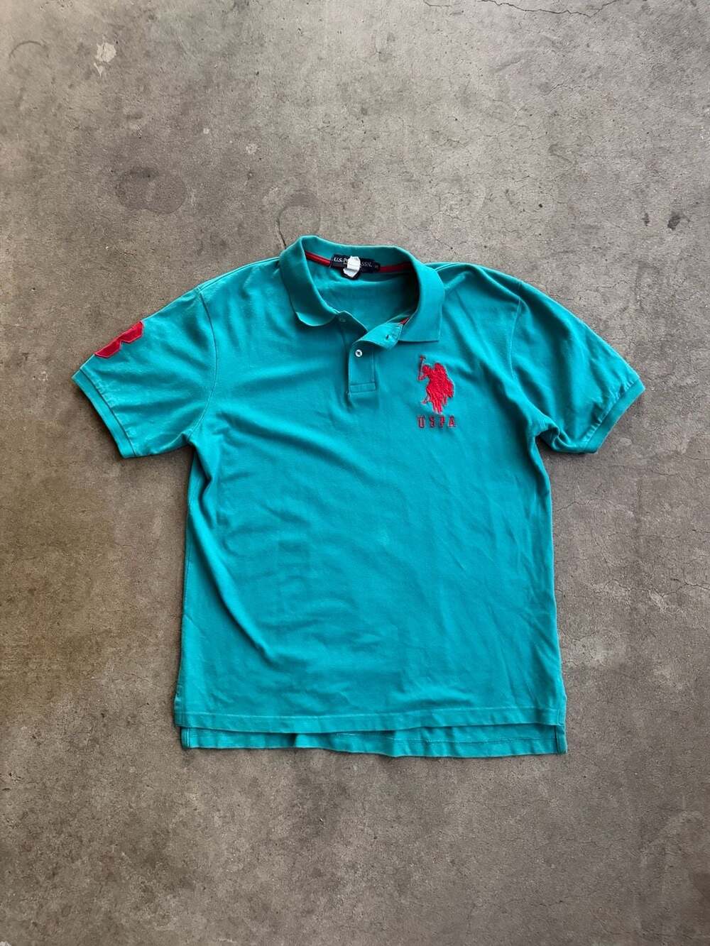 Y2K U.S. Polo Assn. Short Sleeve Pique Polo Shirt in Teal with Red